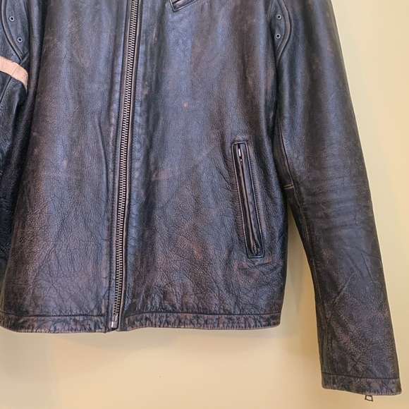 Banana Republic Brown Vintage Cafe Racer Motorcycle Leather Bomber Jacket XL T - Picture 5 of 17